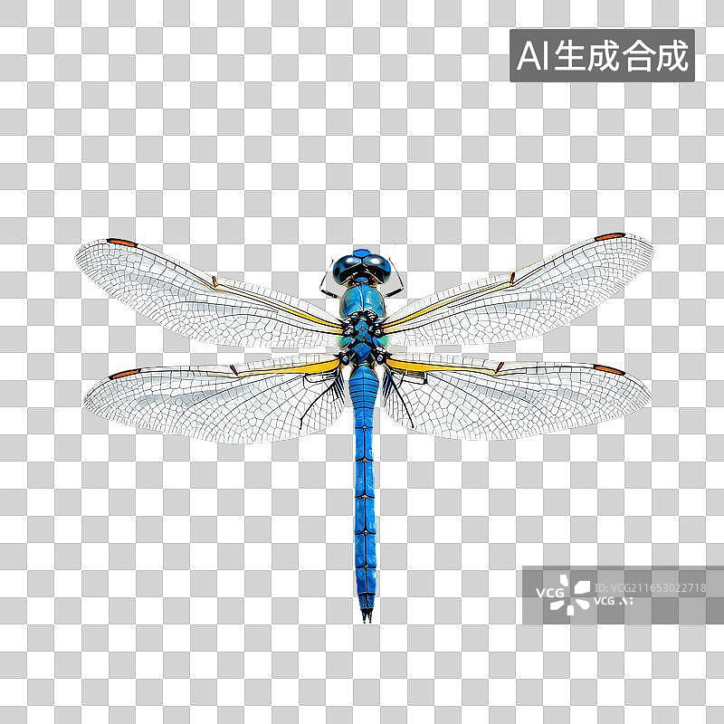 【AI数字艺术】蓝色蜻蜓展翅停驻白色背景上图片素材