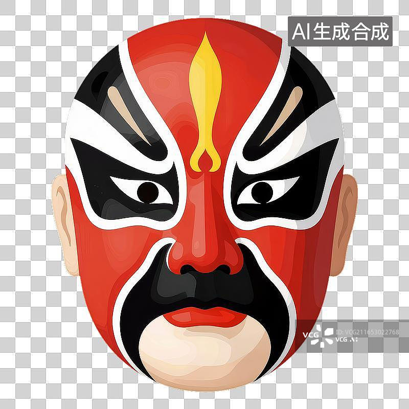 【AI数字艺术】红色京剧脸谱面具特写图片素材