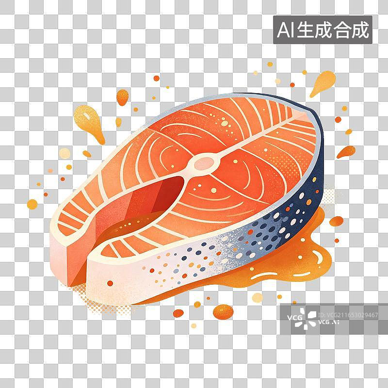 【AI数字艺术】三文鱼块插画图片素材