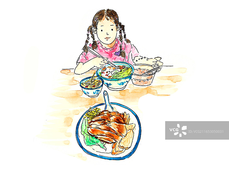 女孩水彩图片素材