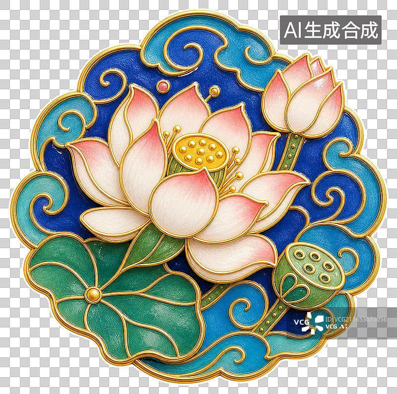 【AI数字艺术】北京景泰蓝莲纹贴纸免抠PNG素材图片素材