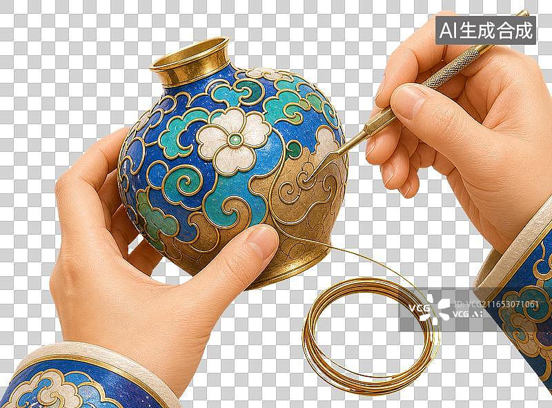 【AI数字艺术】北京景泰蓝掐丝工艺插画免抠PNG素材图片素材