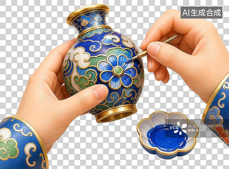 【AI数字艺术】北京景泰蓝点蓝工艺插画免抠素材图片素材