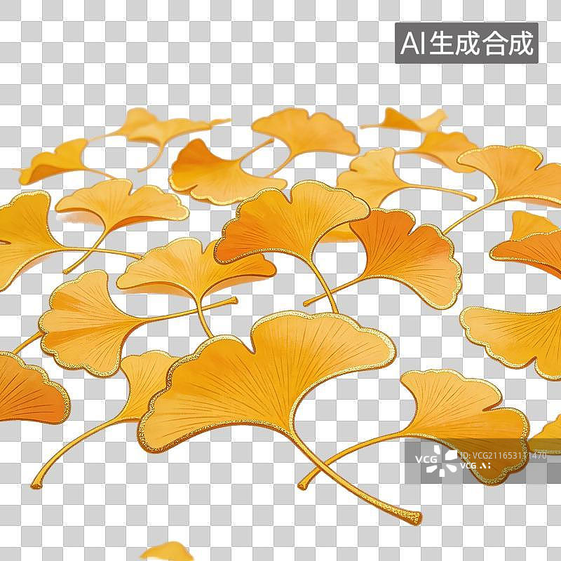 【AI数字艺术】金黄扇形银杏秋叶插画元素呢图片素材