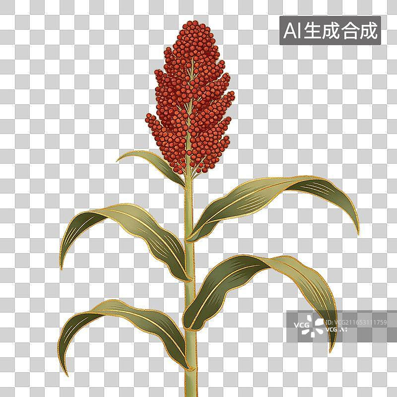 【AI数字艺术】红穗饱满高粱秋收插画元素图片素材