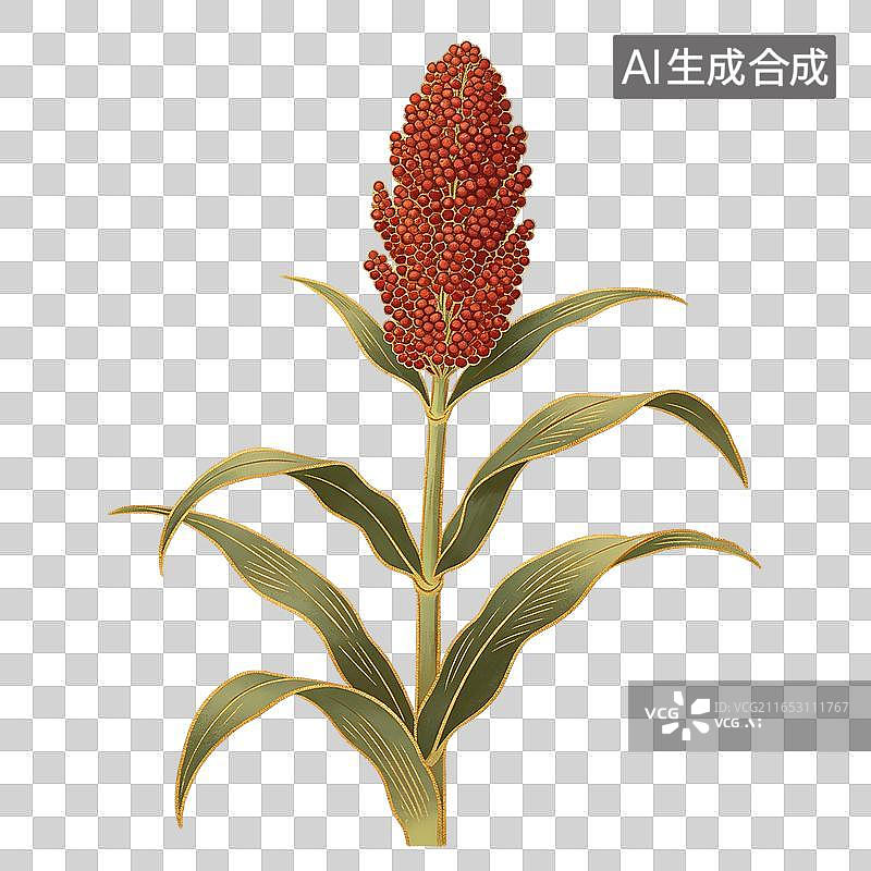 【AI数字艺术】红穗饱满高粱秋收插画元素图片素材
