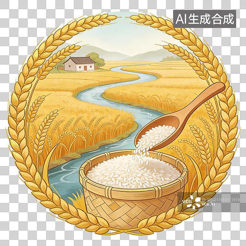 【AI数字艺术】金黄稻香田园丰收插画元素图片素材