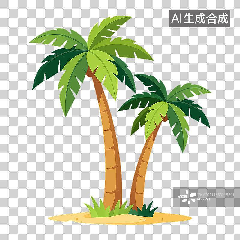 【AI数字艺术】两棵棕榈树生长在沙滩小岛上图片素材