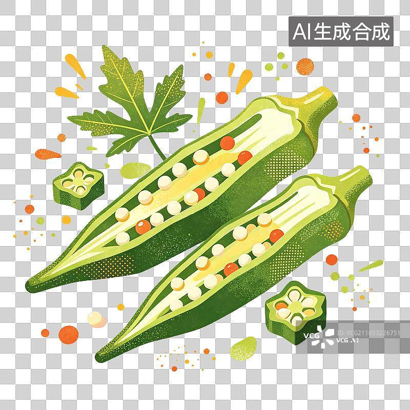 【AI数字艺术】秋葵蔬菜插画图片素材