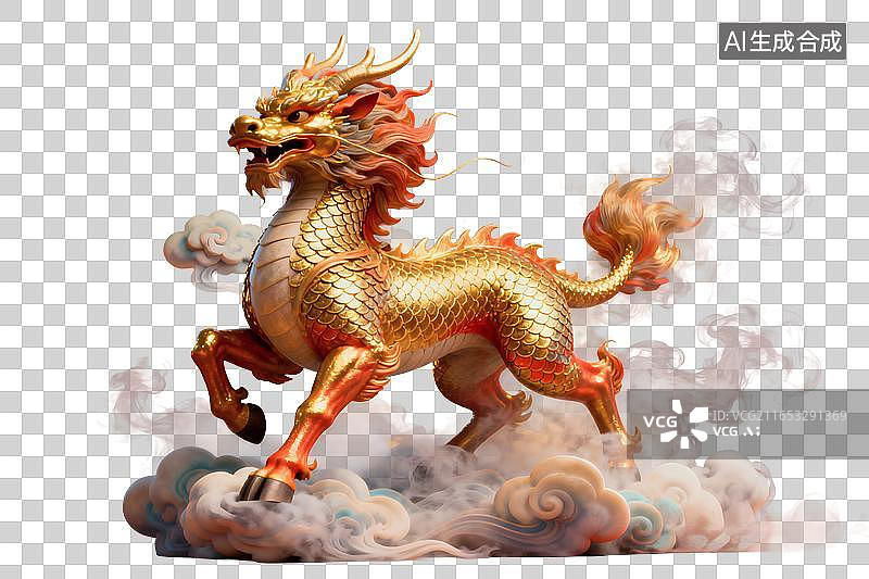 【AI数字艺术】插画风格，一只神兽，腾云驾雾，麒麟PNG格式的免扣元素图片素材