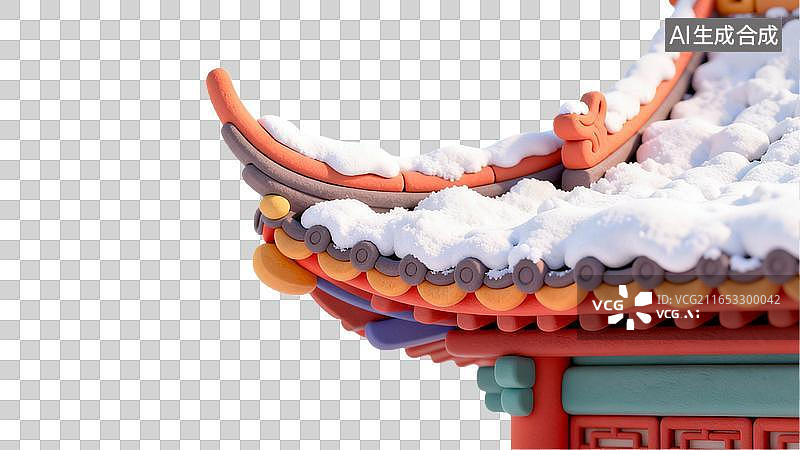 【AI数字艺术】雪覆古建筑屋檐细节特写图片素材