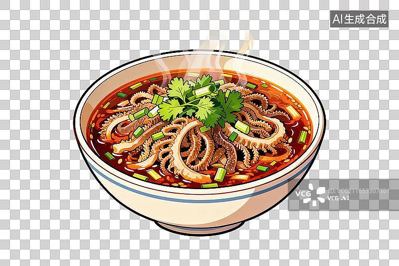 【AI数字艺术】插画风格，一碗美味的老北京爆肚美食PNG格式的免扣元素图片素材