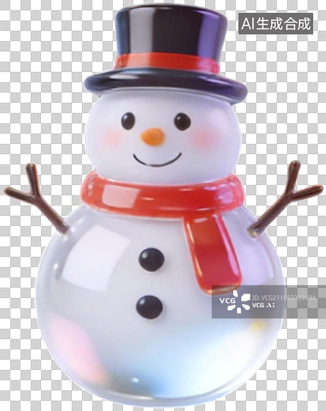 【AI数字艺术】雪人3D渲染，软萌治愈风格，亚克力材质，纯黑背景图片素材