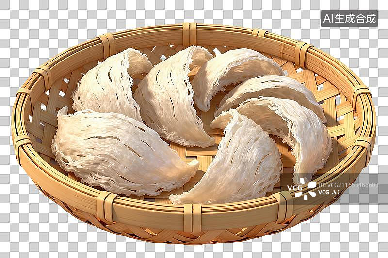 【AI数字艺术】插画风格，竹篮中的印尼顶级燕窝PNG格式的免扣元素图片素材