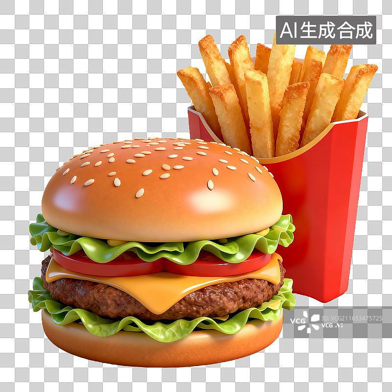 【AI数字艺术】芝士汉堡薯条套餐组合图片素材