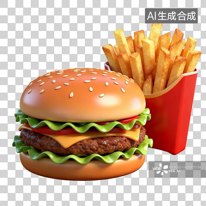 【AI数字艺术】芝士汉堡薯条套餐组合图片素材
