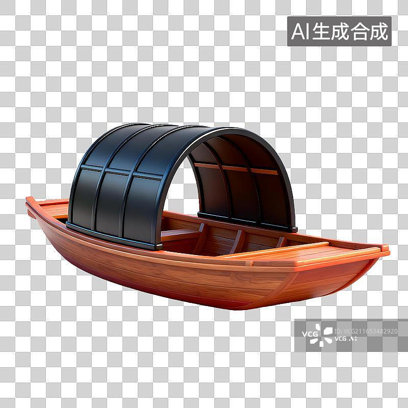 【AI数字艺术】带黑色篷盖的木制小船图片素材
