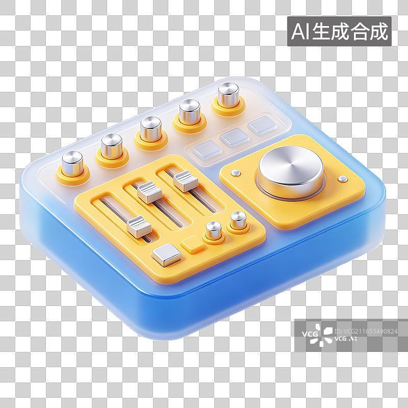 【AI数字艺术】3D磨砂玻璃材质专业音频调音台控制台混音直播调音音频后期多声道音效调控元素图片素材