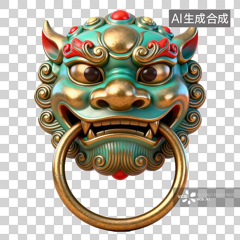 【AI数字艺术】中式仿古铜狮门环图片素材