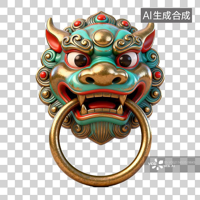 【AI数字艺术】中式仿古铜狮门环图片素材
