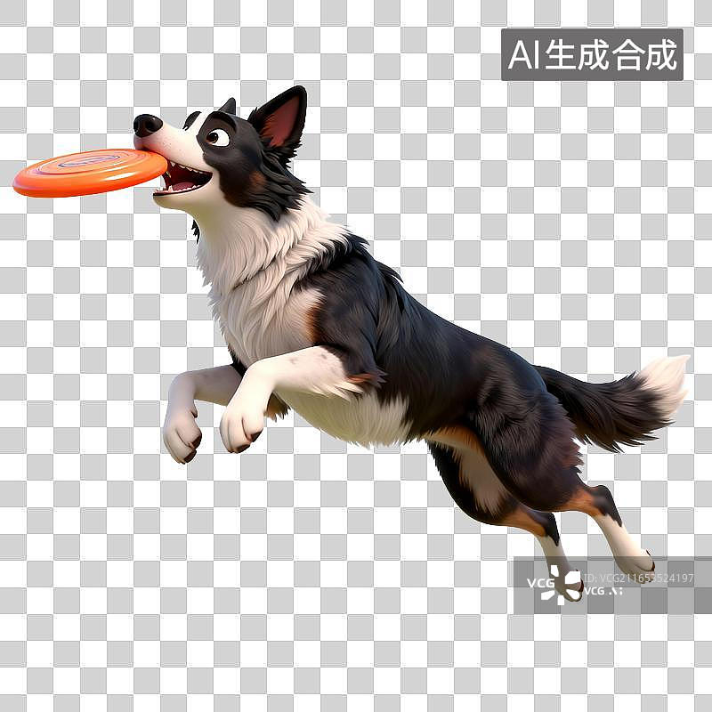 【AI数字艺术】边境牧羊犬空中接飞盘图片素材