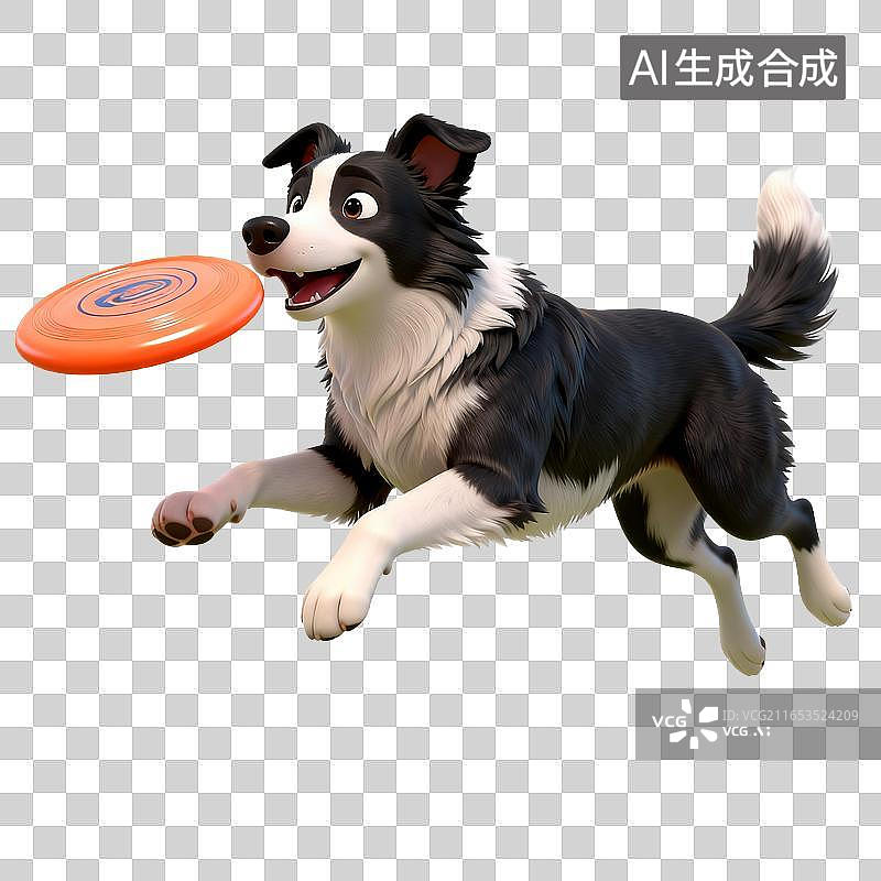 【AI数字艺术】边境牧羊犬空中接飞盘图片素材