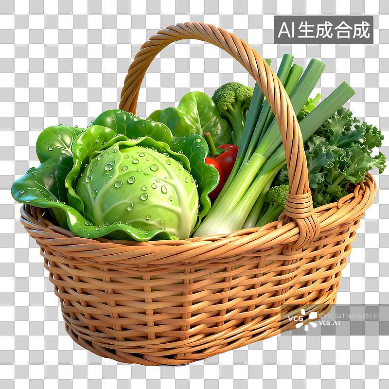 【AI数字艺术】装有各类鲜蔬的藤编篮子图片素材