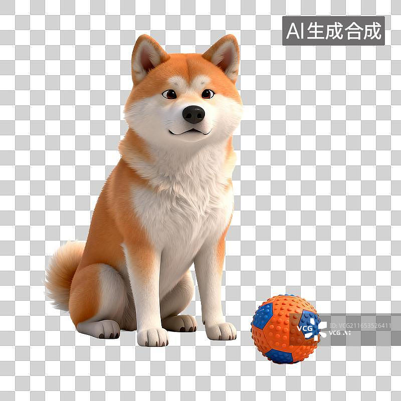 【AI数字艺术】可爱柴犬与宠物球相伴的画面图片素材