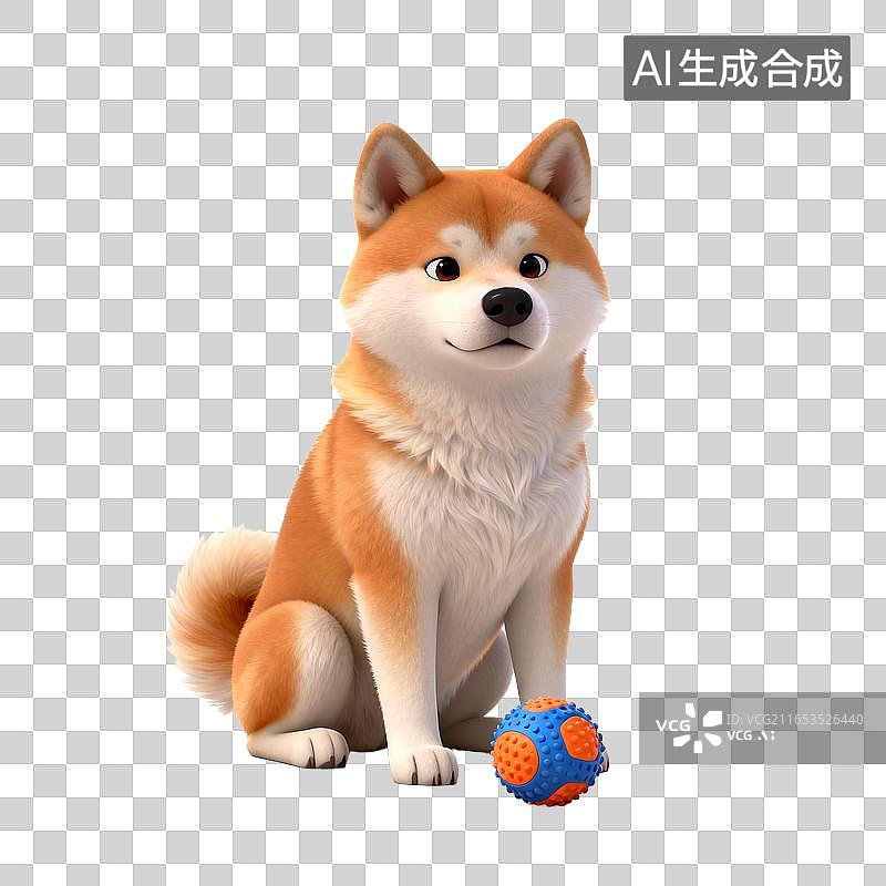 【AI数字艺术】可爱柴犬与宠物球相伴的画面图片素材