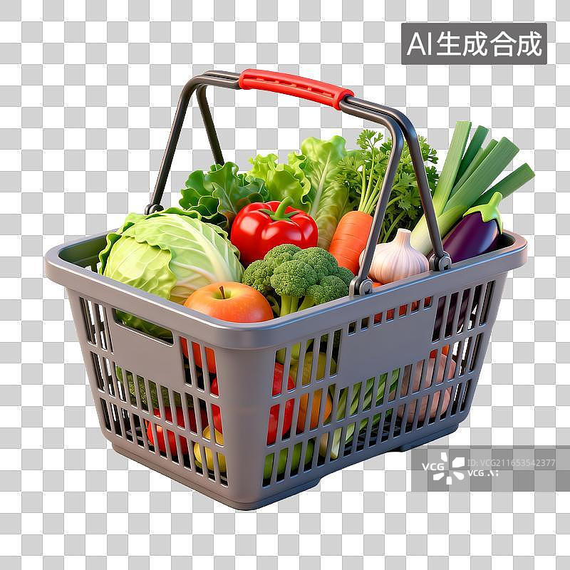 【AI数字艺术】装满新鲜蔬菜的购物篮图片素材