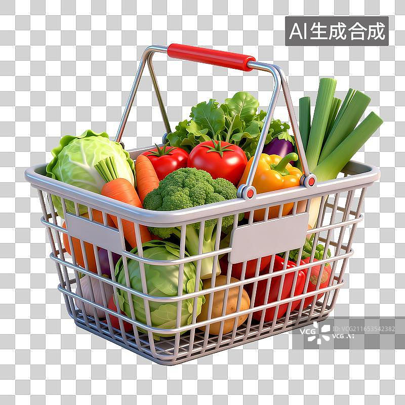 【AI数字艺术】装满新鲜蔬菜的购物篮图片素材