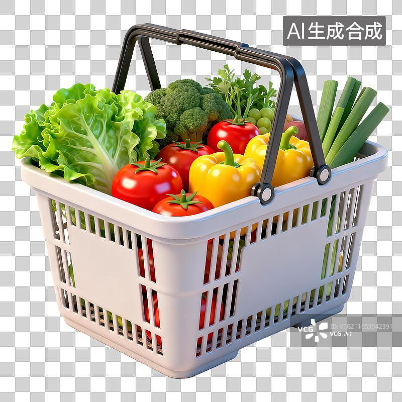 【AI数字艺术】装满新鲜蔬菜的购物篮图片素材