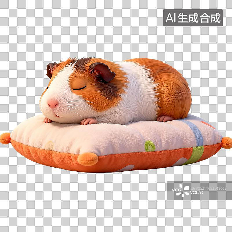 【AI数字艺术】熟睡的三色豚鼠趴在软靠枕上图片素材