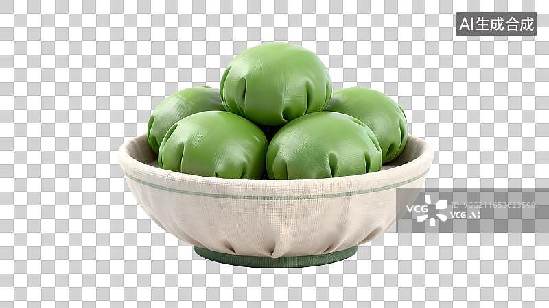 【AI数字艺术】绿色团子盛于布碗图片素材