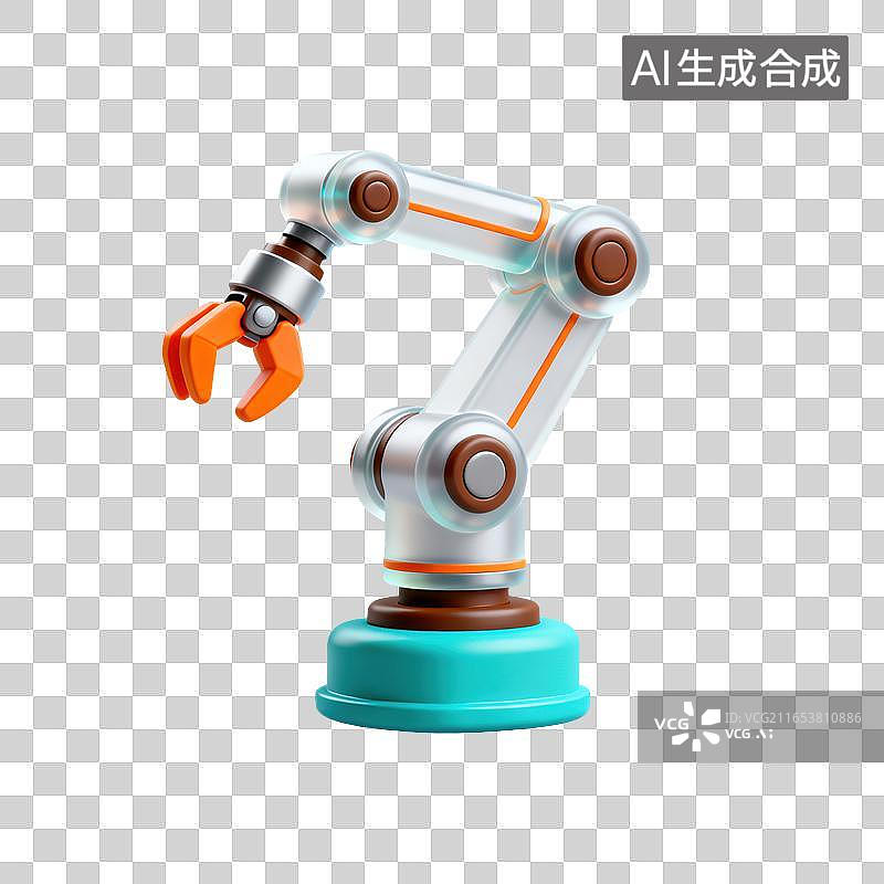 【AI数字艺术】3D磨砂玻璃材质工业机械臂自动化操控机器人作业元素图片素材