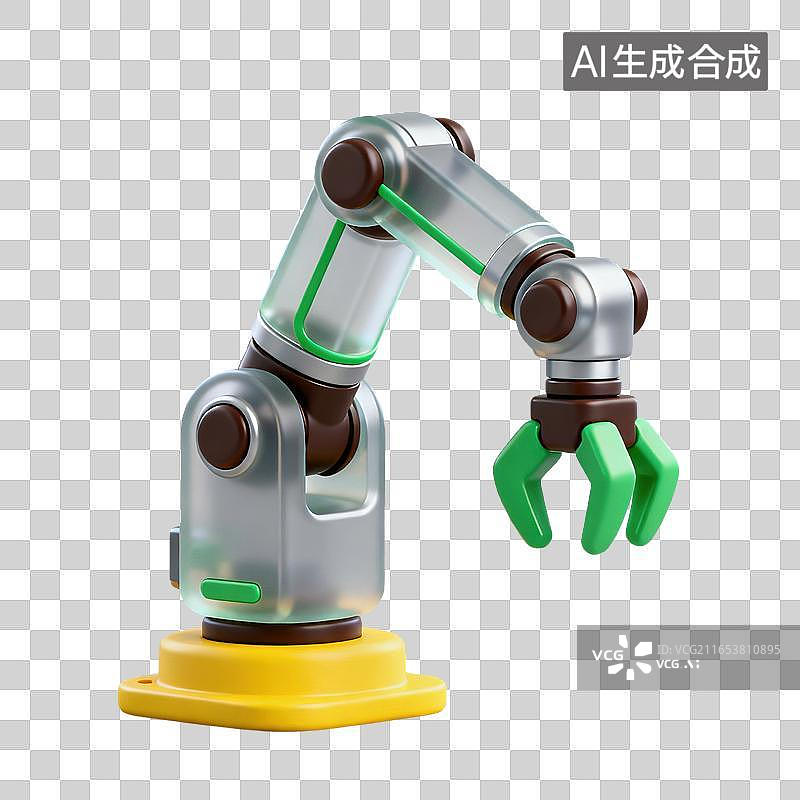【AI数字艺术】3D磨砂玻璃材质工业机械臂自动化操控机器人作业元素图片素材