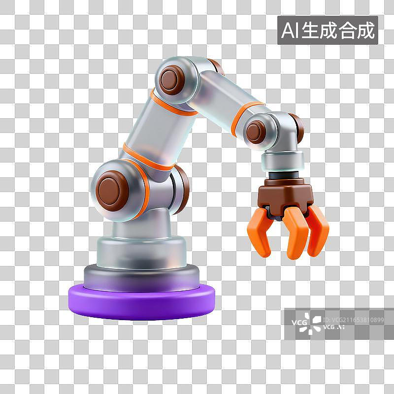 【AI数字艺术】3D磨砂玻璃材质工业机械臂自动化操控机器人作业元素图片素材