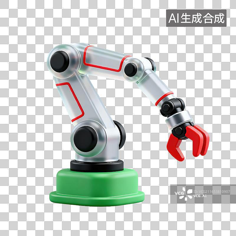 【AI数字艺术】3D磨砂玻璃材质工业机械臂自动化操控机器人作业元素图片素材