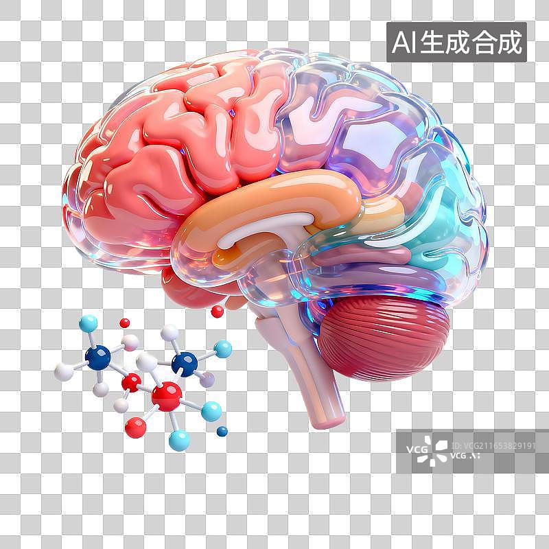 【AI数字艺术】大脑与分子结构的医疗科技插图图片素材