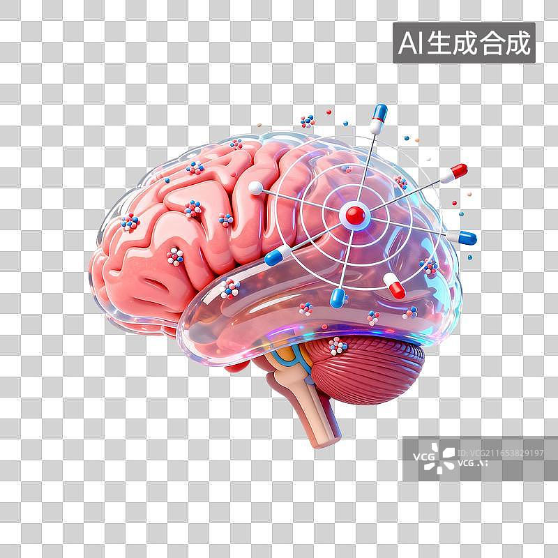 【AI数字艺术】大脑与分子结构的医疗科技插图图片素材
