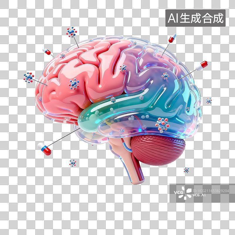 【AI数字艺术】大脑与分子结构的医疗科技插图图片素材