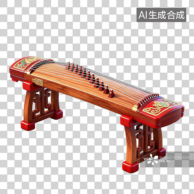 【AI数字艺术】传统中式装饰古筝木质弦乐器图片素材