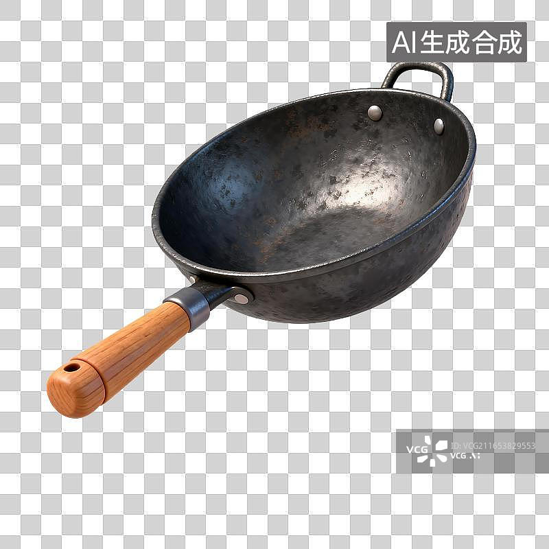 【AI数字艺术】带侧耳的铸铁中式炒锅图片素材