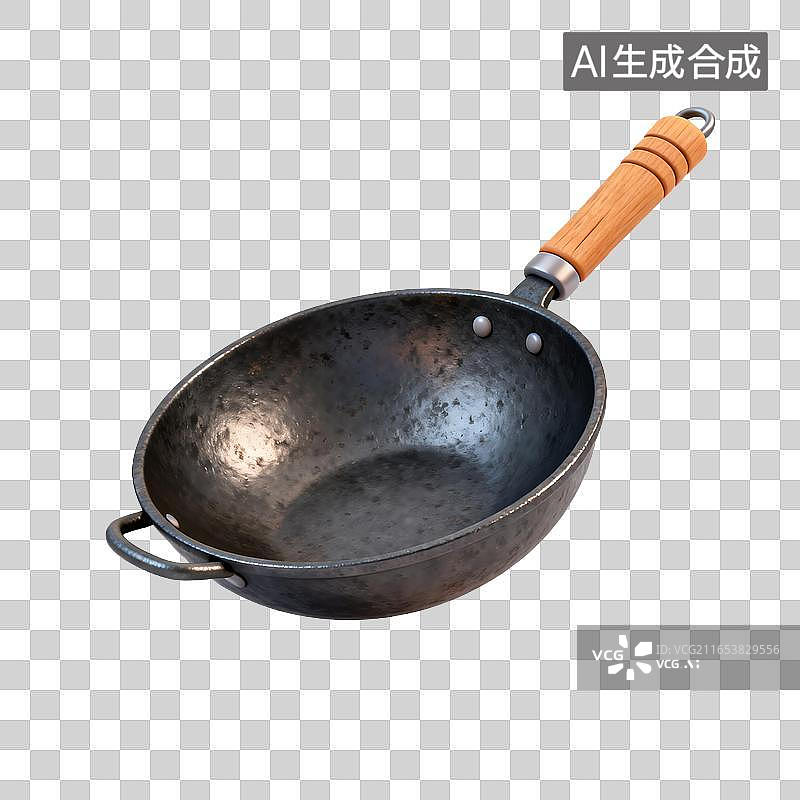 【AI数字艺术】带侧耳的铸铁中式炒锅图片素材