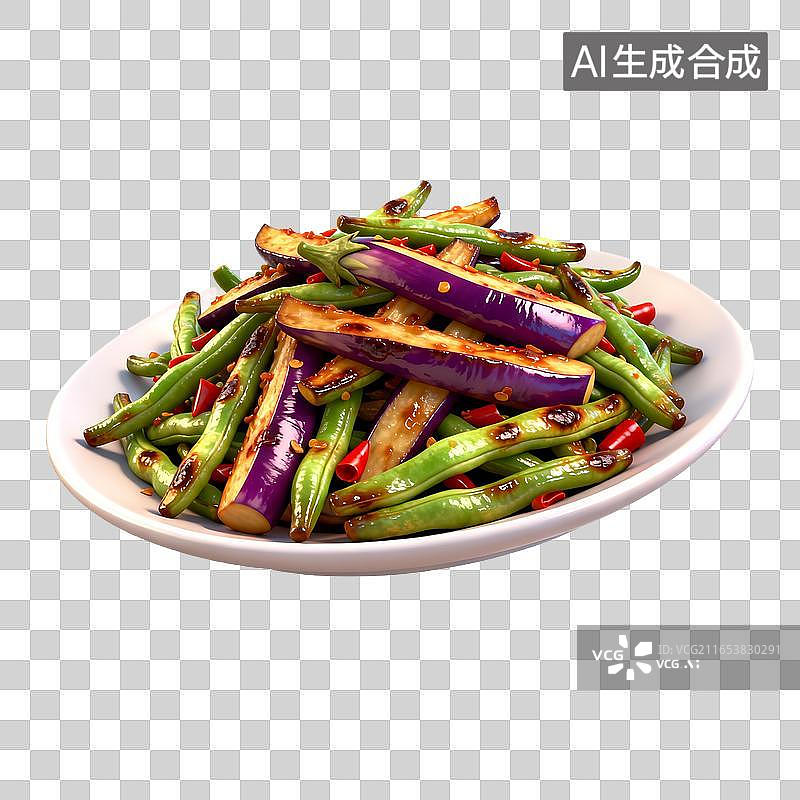 【AI数字艺术】炒茄子四季豆配辣椒图片素材