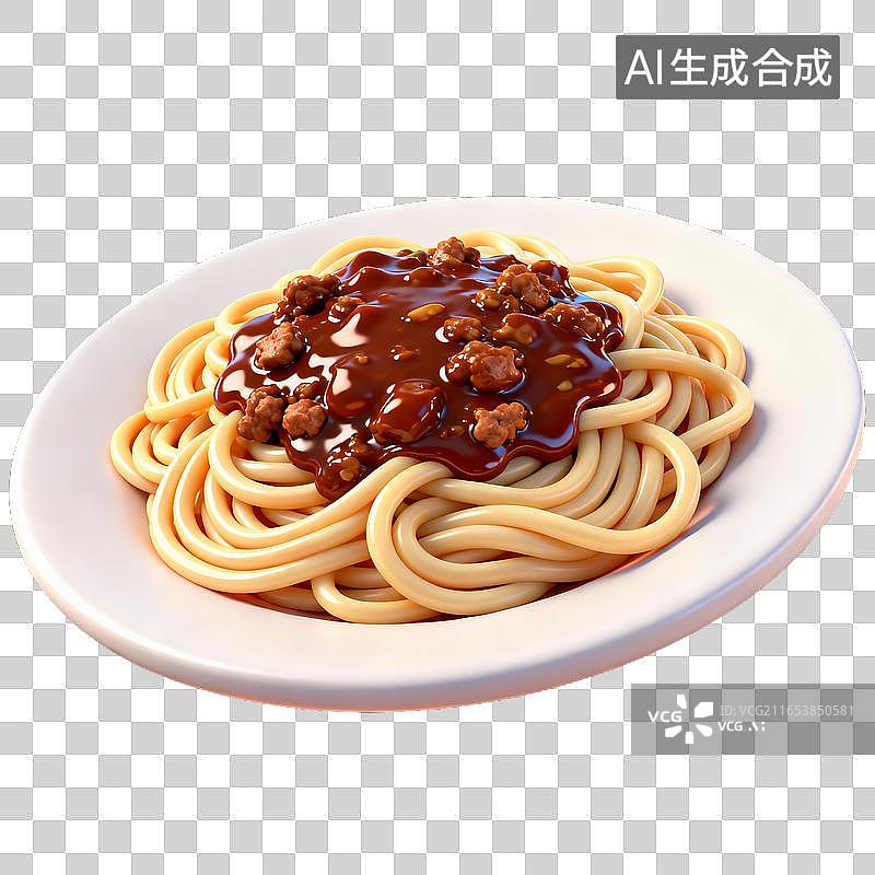 【AI数字艺术】肉酱意面盛在白瓷盘里图片素材