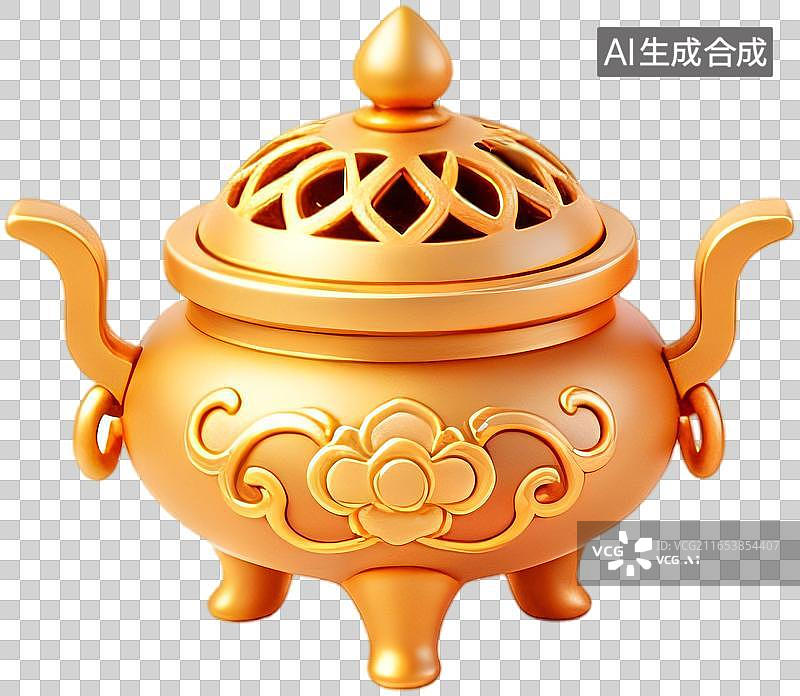 【AI数字艺术】金色的中国传统香炉图片素材