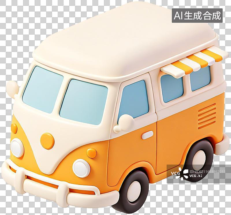 【AI数字艺术】3D卡通质感面包车图片素材