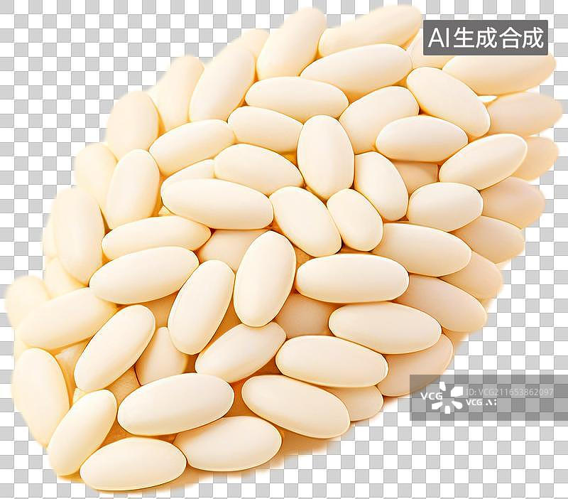 【AI数字艺术】白色椭圆形药丸堆叠图片素材