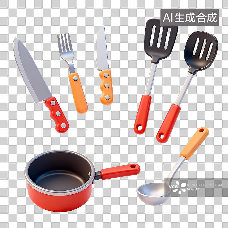 【AI数字艺术】厨房用具与锅具套装组合图片素材